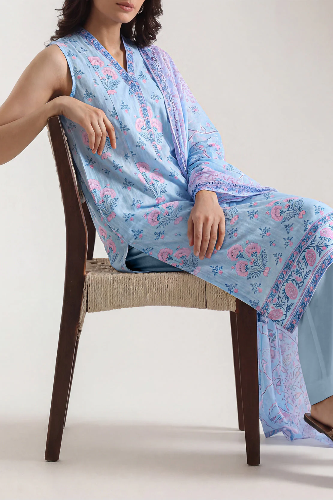 Unstitched Printed Self Strip Lawn 3 Piece
