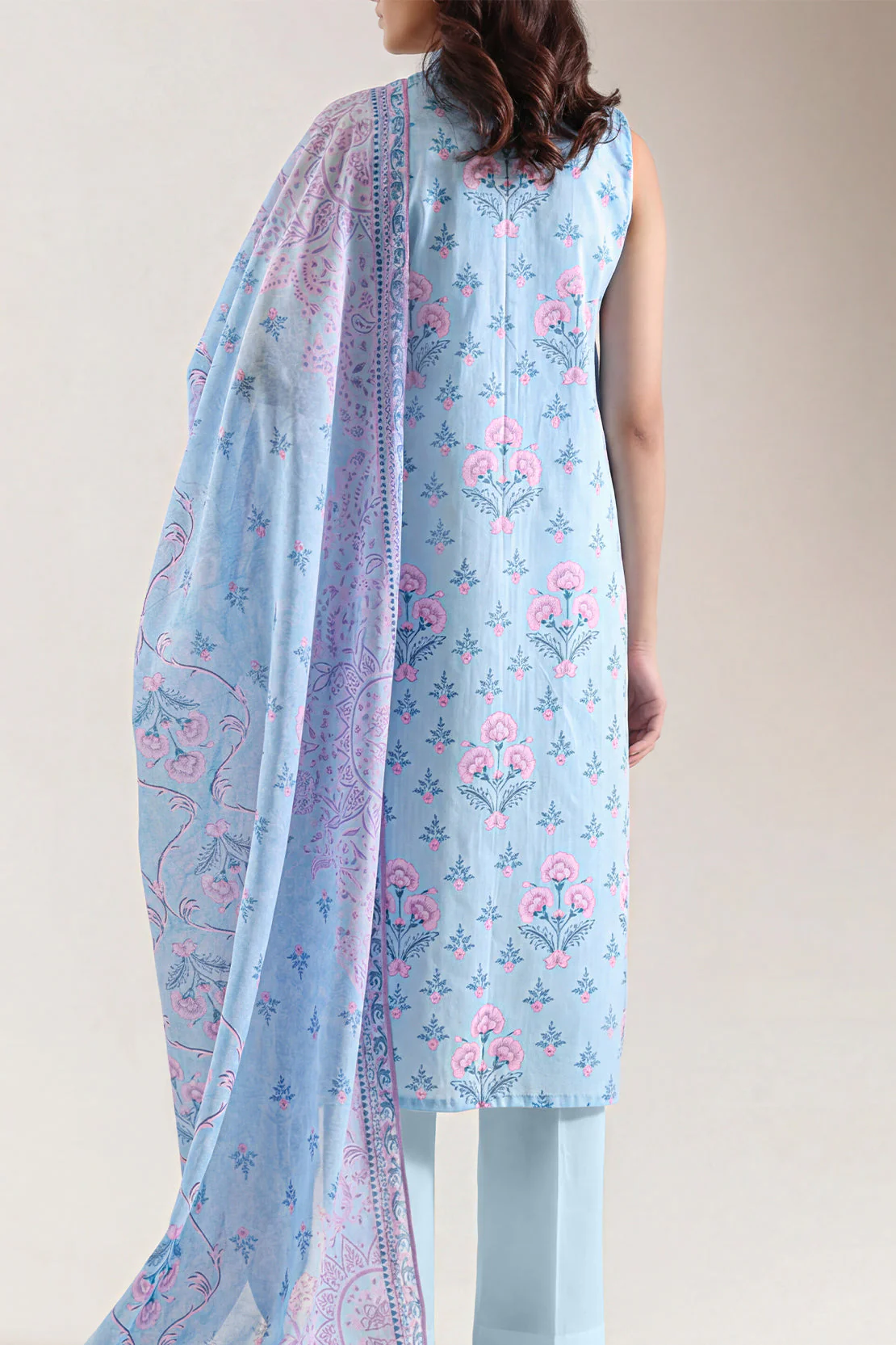 Unstitched Printed Self Strip Lawn 3 Piece - Image 3
