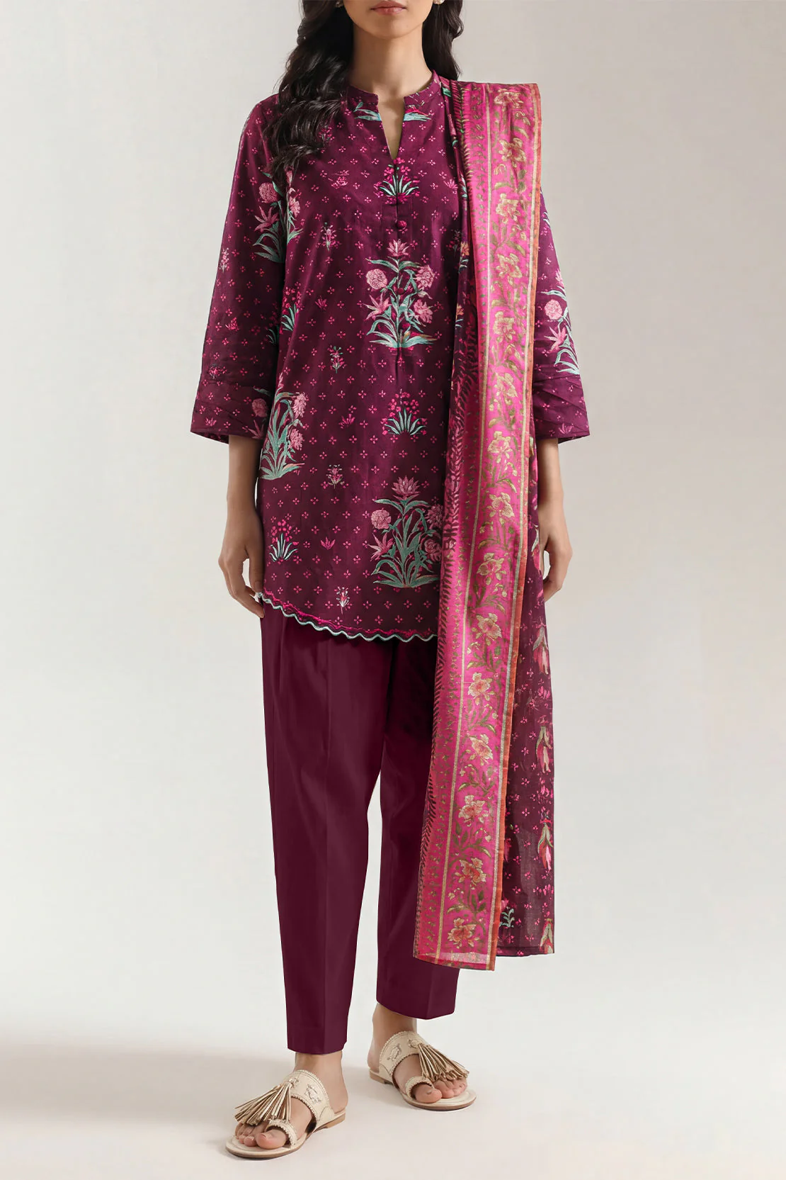 Unstitched Printed Self Strip Lawn 3 Piece - Image 2