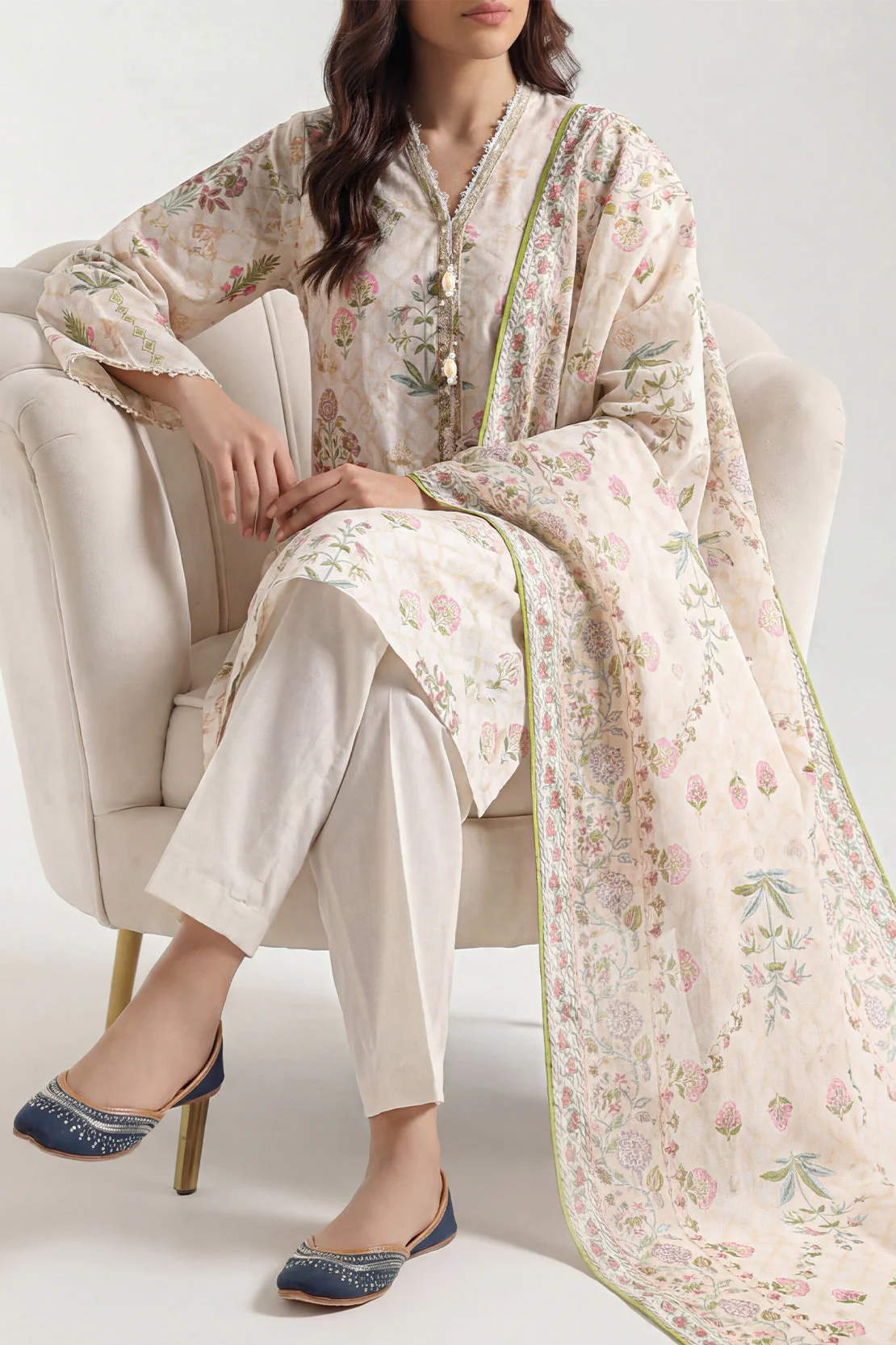 Unstitched Printed Self Strip Lawn 3 Piece