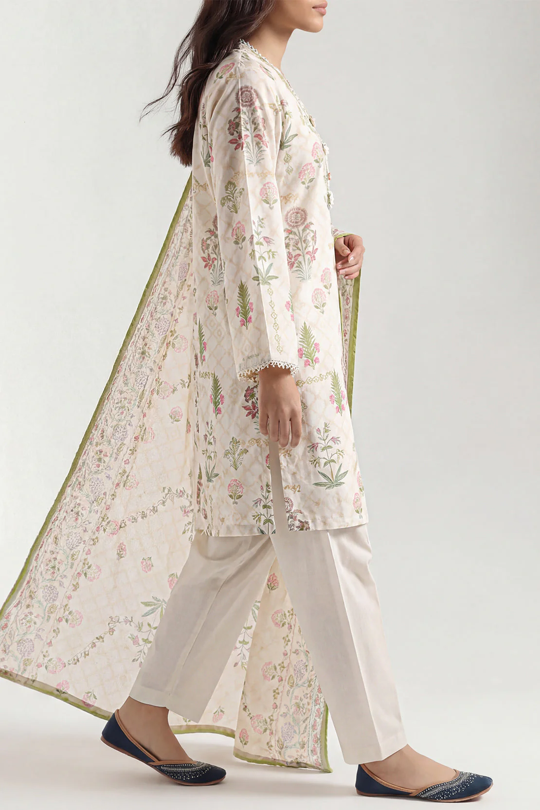 Unstitched Printed Self Strip Lawn 3 Piece - Image 2