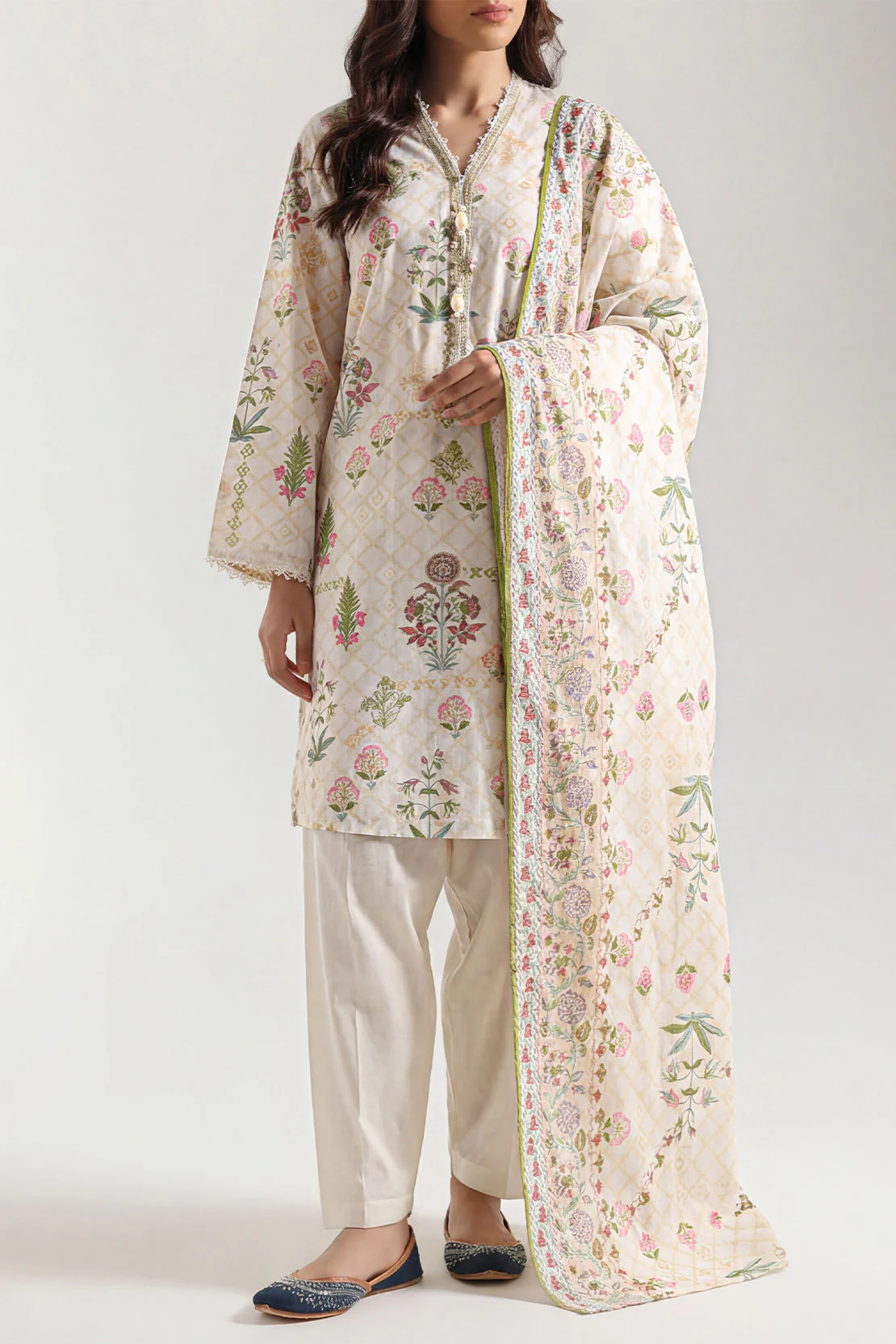 Unstitched Printed Self Strip Lawn 3 Piece - Image 3