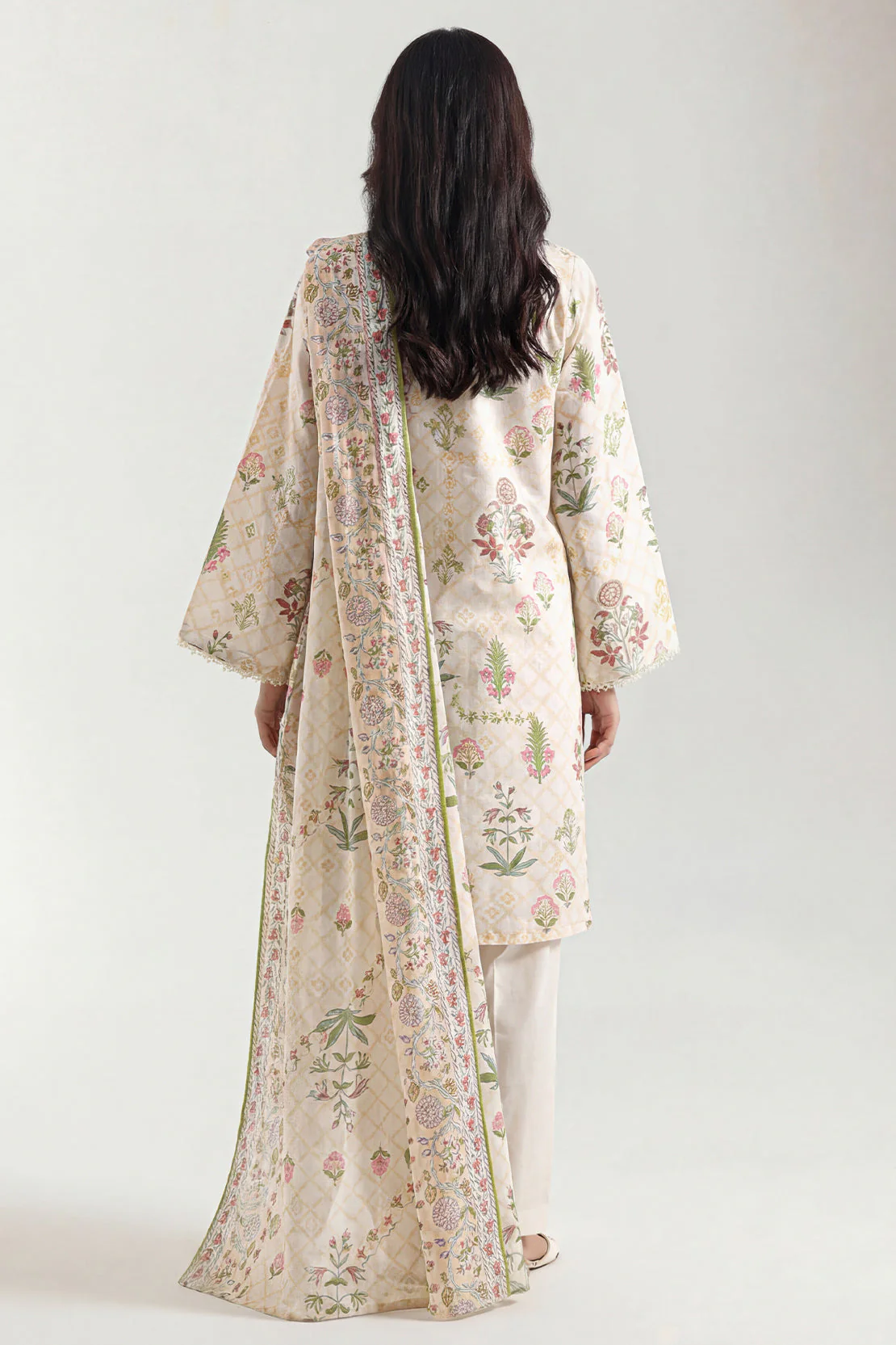 Unstitched Printed Self Strip Lawn 3 Piece - Image 4