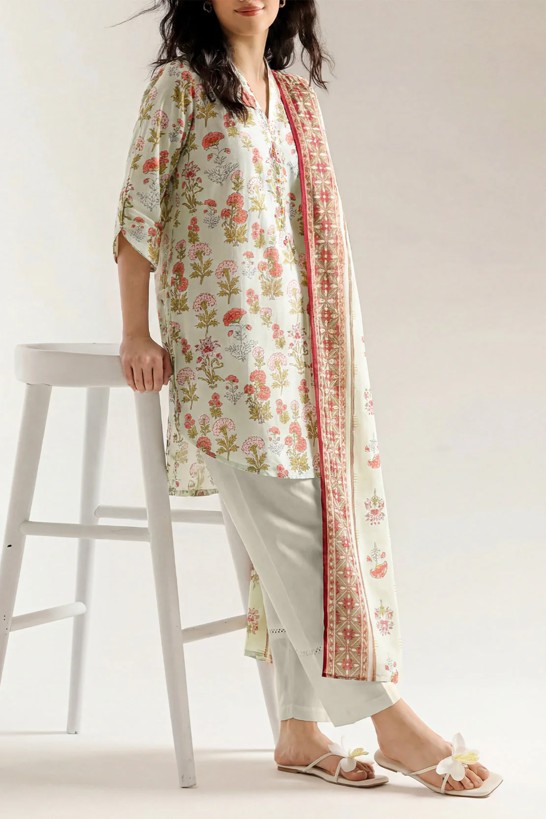 Unstitched Printed Self Strip Lawn 3 Piece