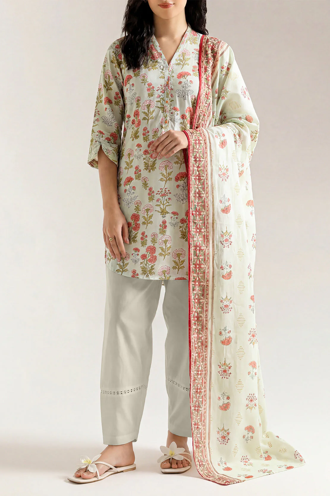 Unstitched Printed Self Strip Lawn 3 Piece - Image 2