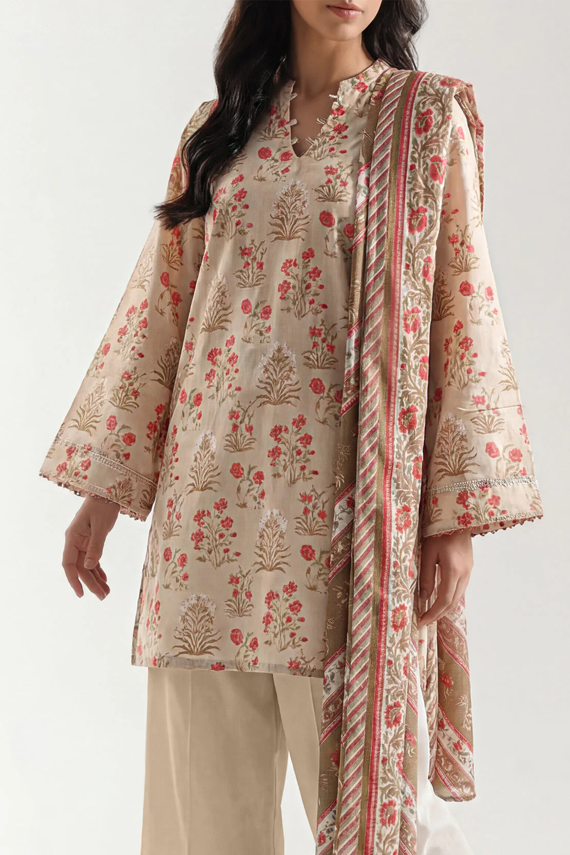 Unstitched Printed Self Strip Lawn 3 Piece - Image 3