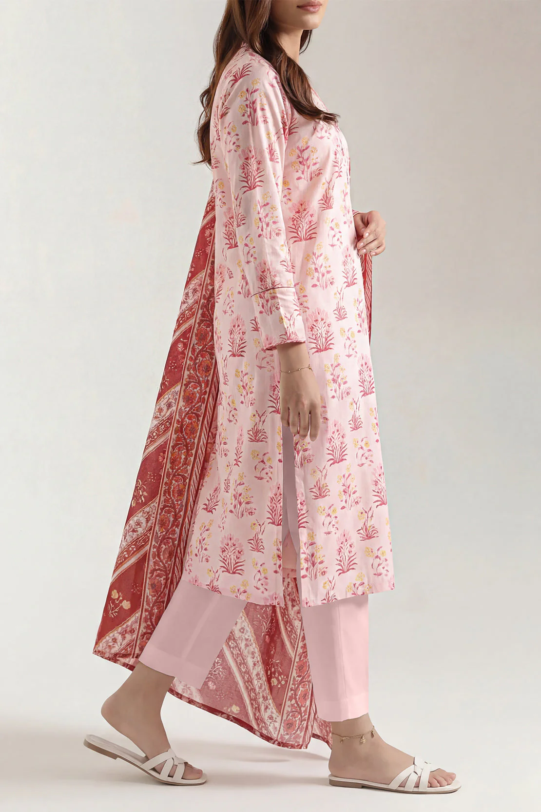 Unstitched Printed Self Strip Lawn 3 Piece - Image 2