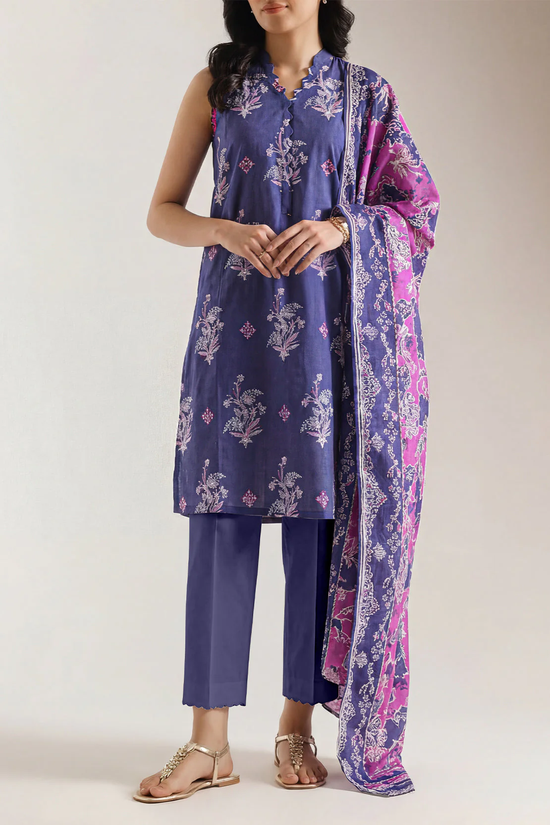 Unstitched Printed Self Strip Lawn 3 Piece