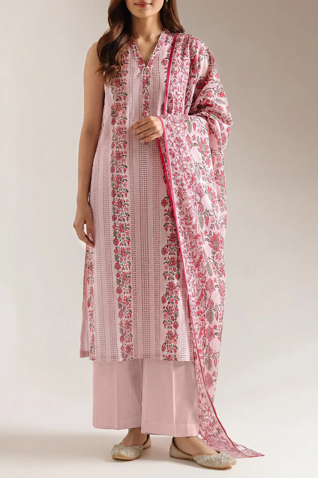 Unstitched Printed Self Strip Lawn 3 Piece