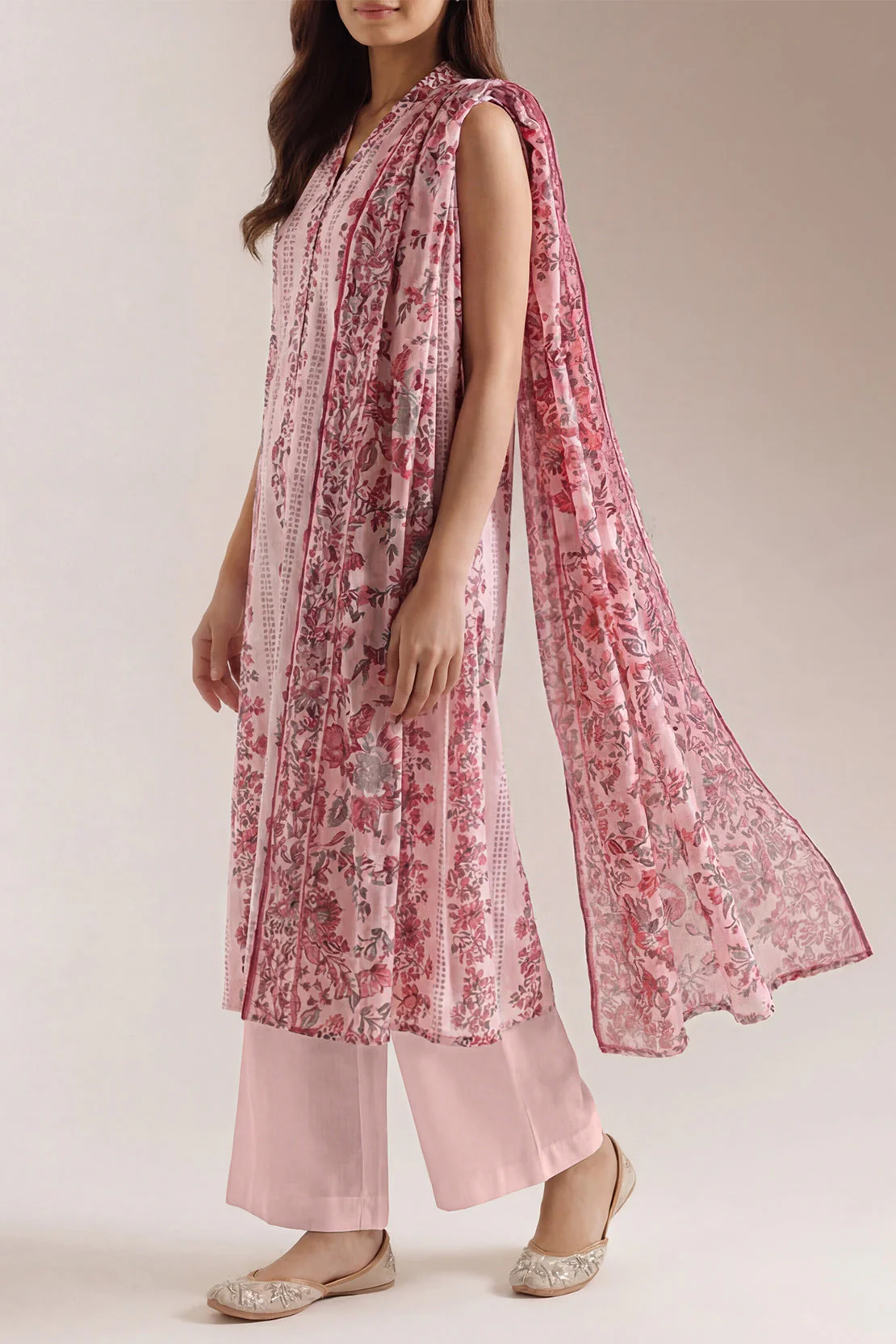 Unstitched Printed Self Strip Lawn 3 Piece - Image 2