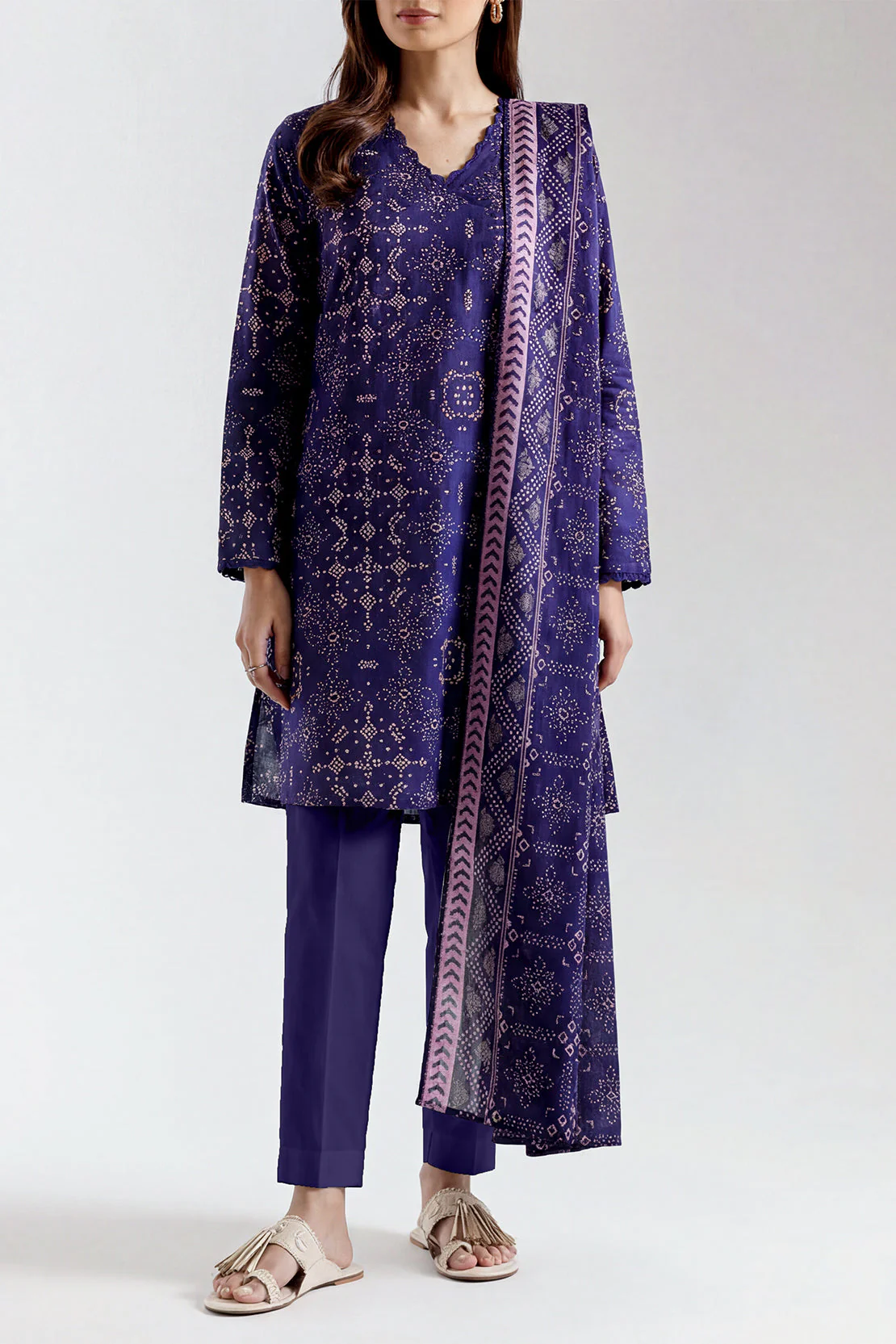 Unstitched Printed Self Strip Lawn 3 Piece