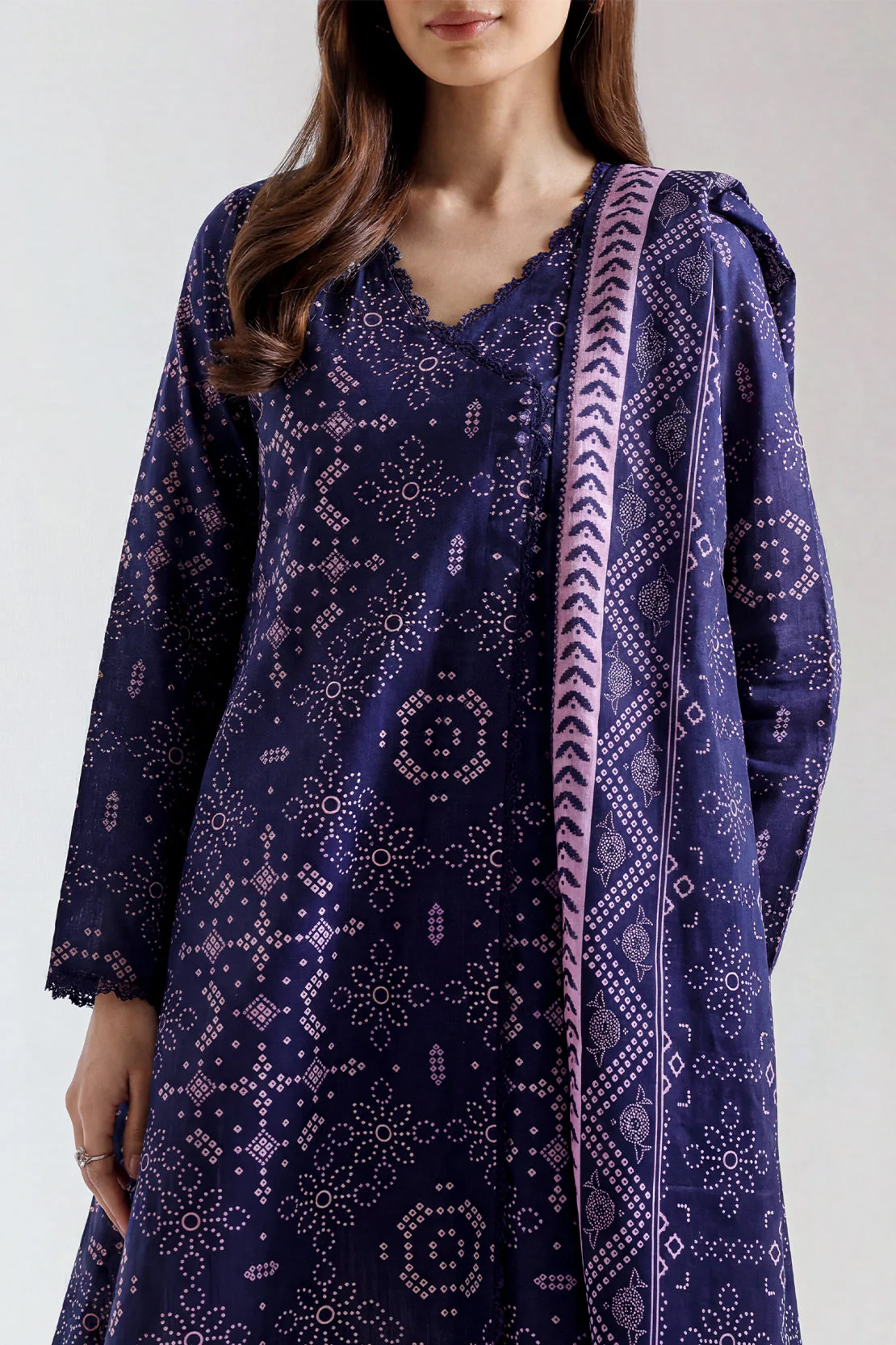 Unstitched Printed Self Strip Lawn 3 Piece - Image 2
