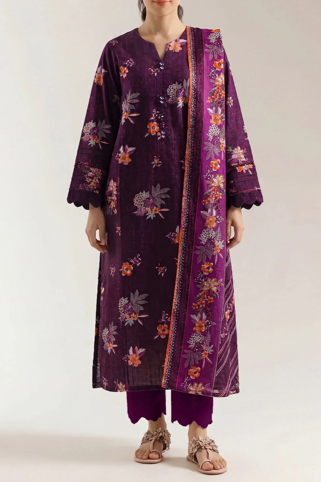 Unstitched Printed Self Strip Lawn 3 Piece - Image 2