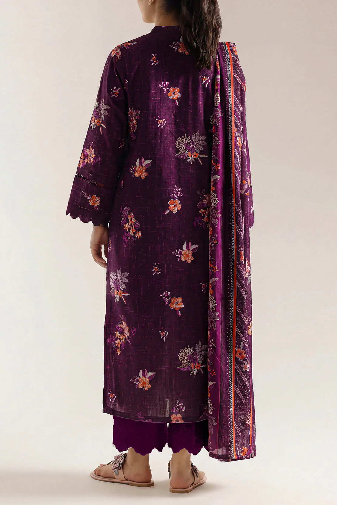 Unstitched Printed Self Strip Lawn 3 Piece - Image 3