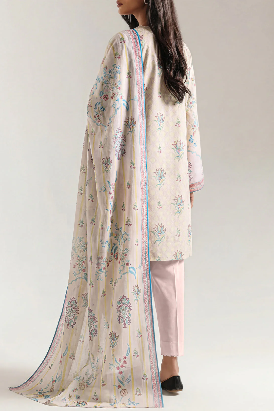 Unstitched Printed Self Strip Lawn 3 Piece - Image 3
