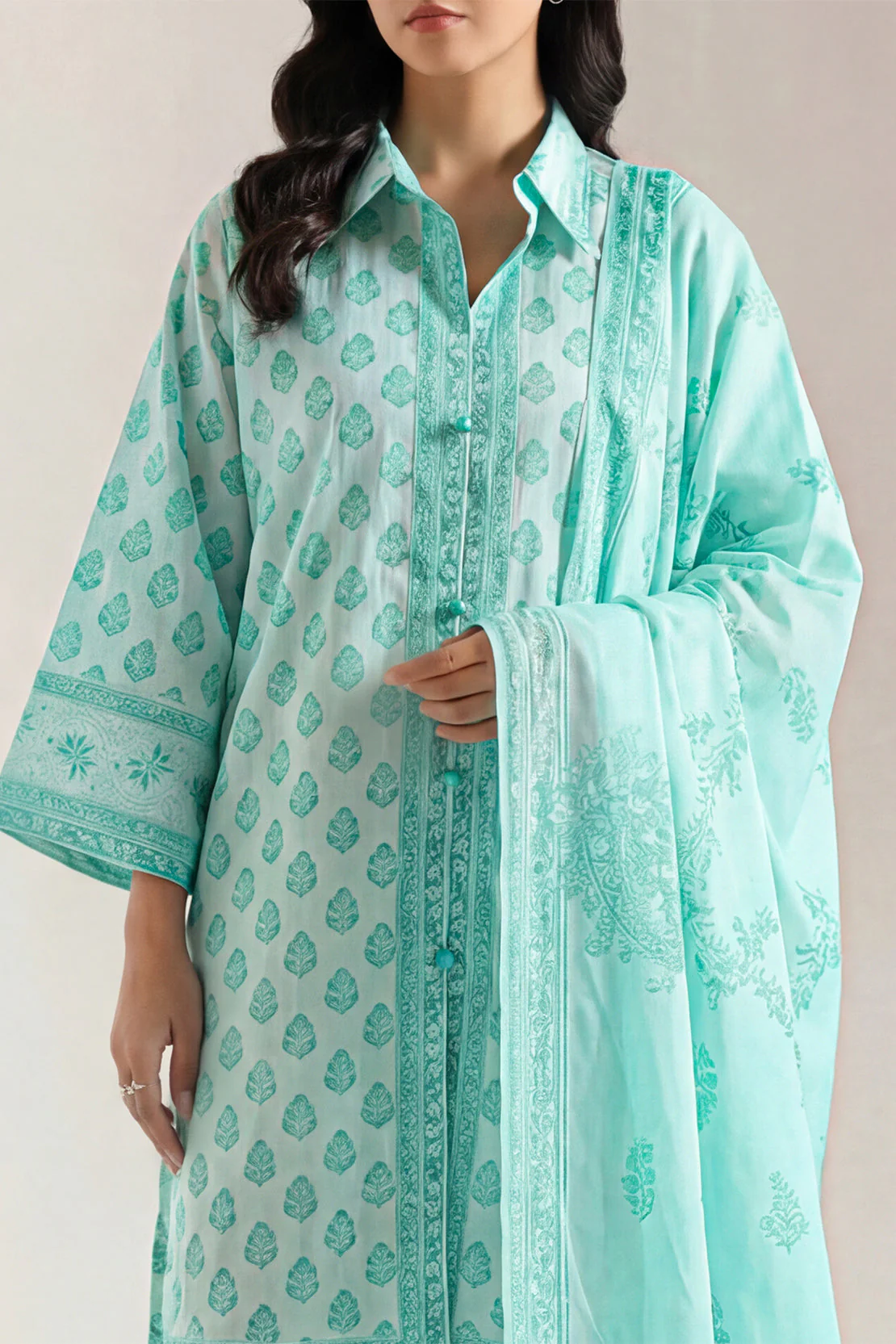 Unstitched Printed Self Strip Lawn 3 Piece - Image 3