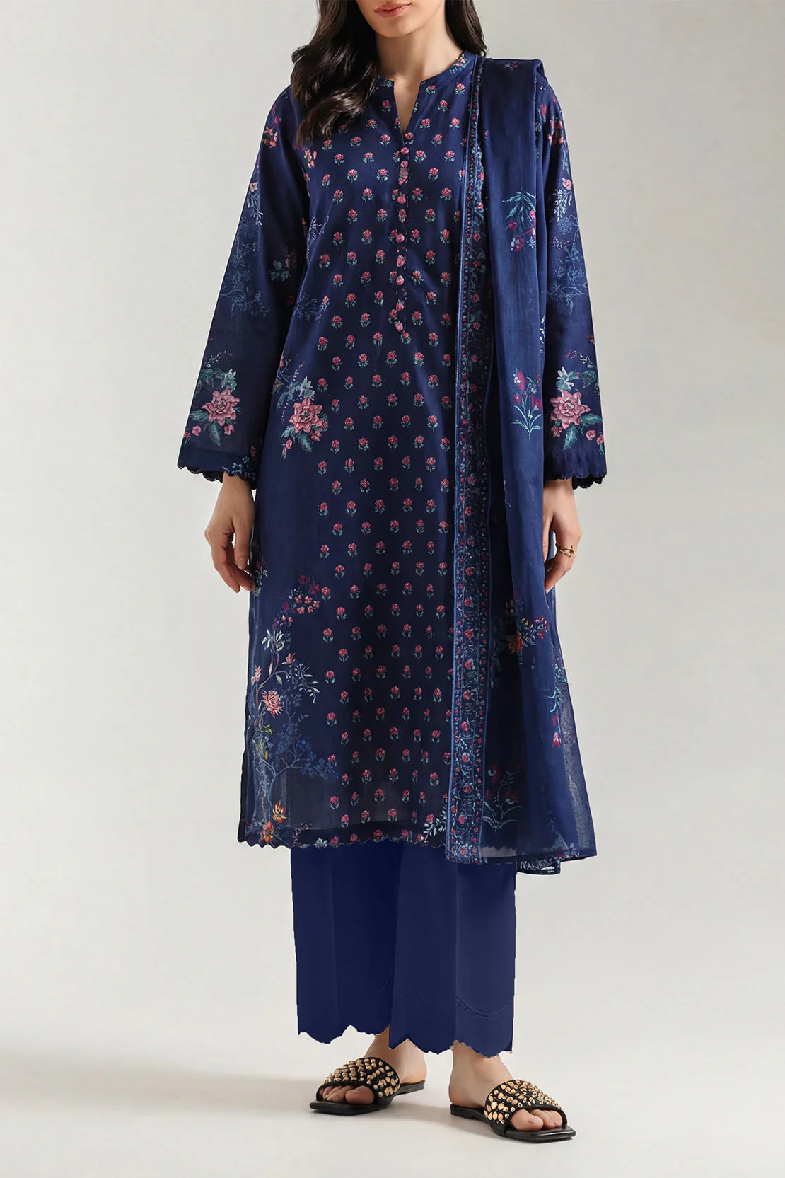 Unstitched Printed Self Strip Lawn 3 Piece - Image 2