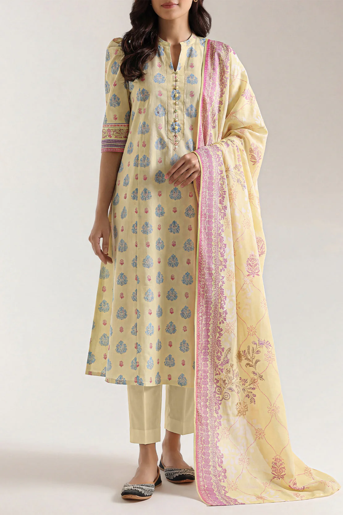 Unstitched Printed Self Strip Lawn 3 Piece