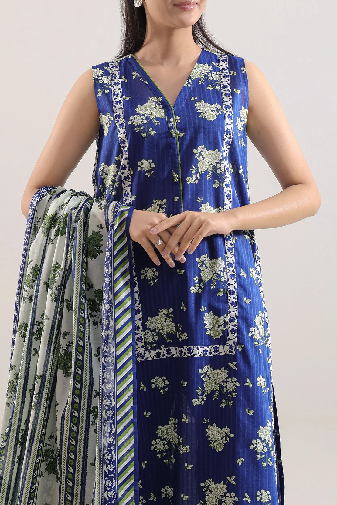 Unstitched Printed Self Stripe Lawn 2 Piece (Shirt/Trouser) - Image 2