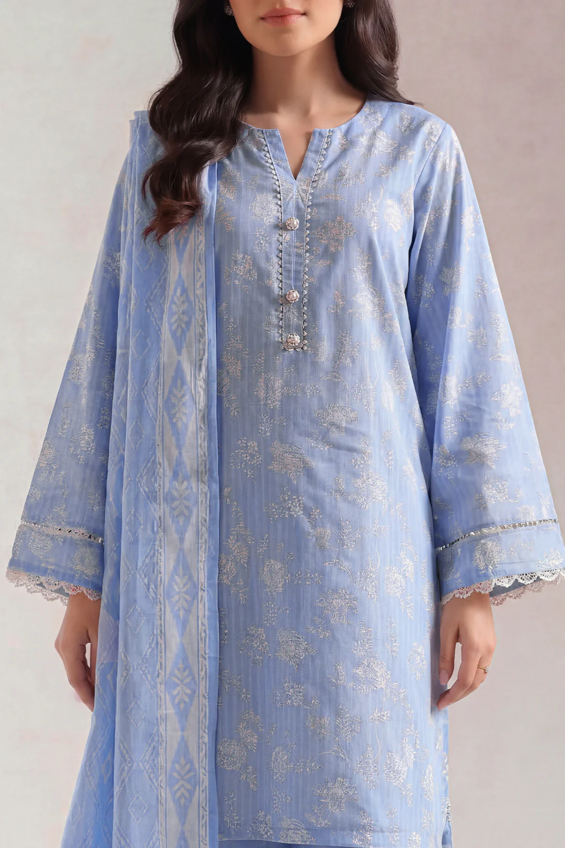 Unstitched Printed Self Stripe Lawn 2 Piece (Shirt/Trouser)