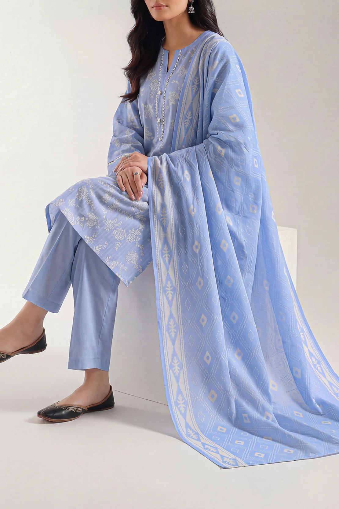 Unstitched Printed Self Stripe Lawn 2 Piece (Shirt/Trouser) - Image 2