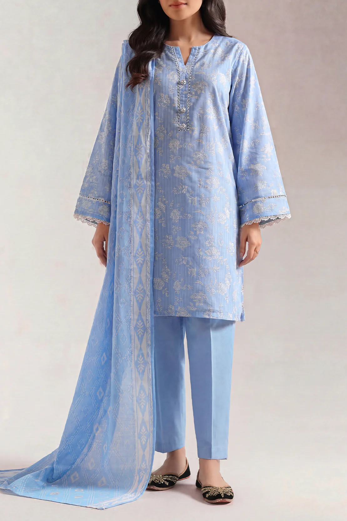 Unstitched Printed Self Stripe Lawn 2 Piece (Shirt/Trouser) - Image 3