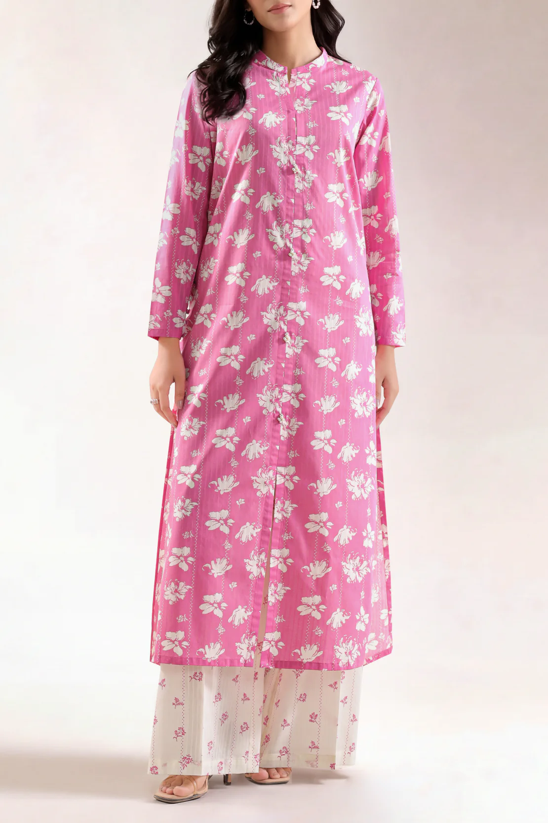 Unstitched Printed Self Stripe Lawn 2 Piece (Shirt/Trouser)