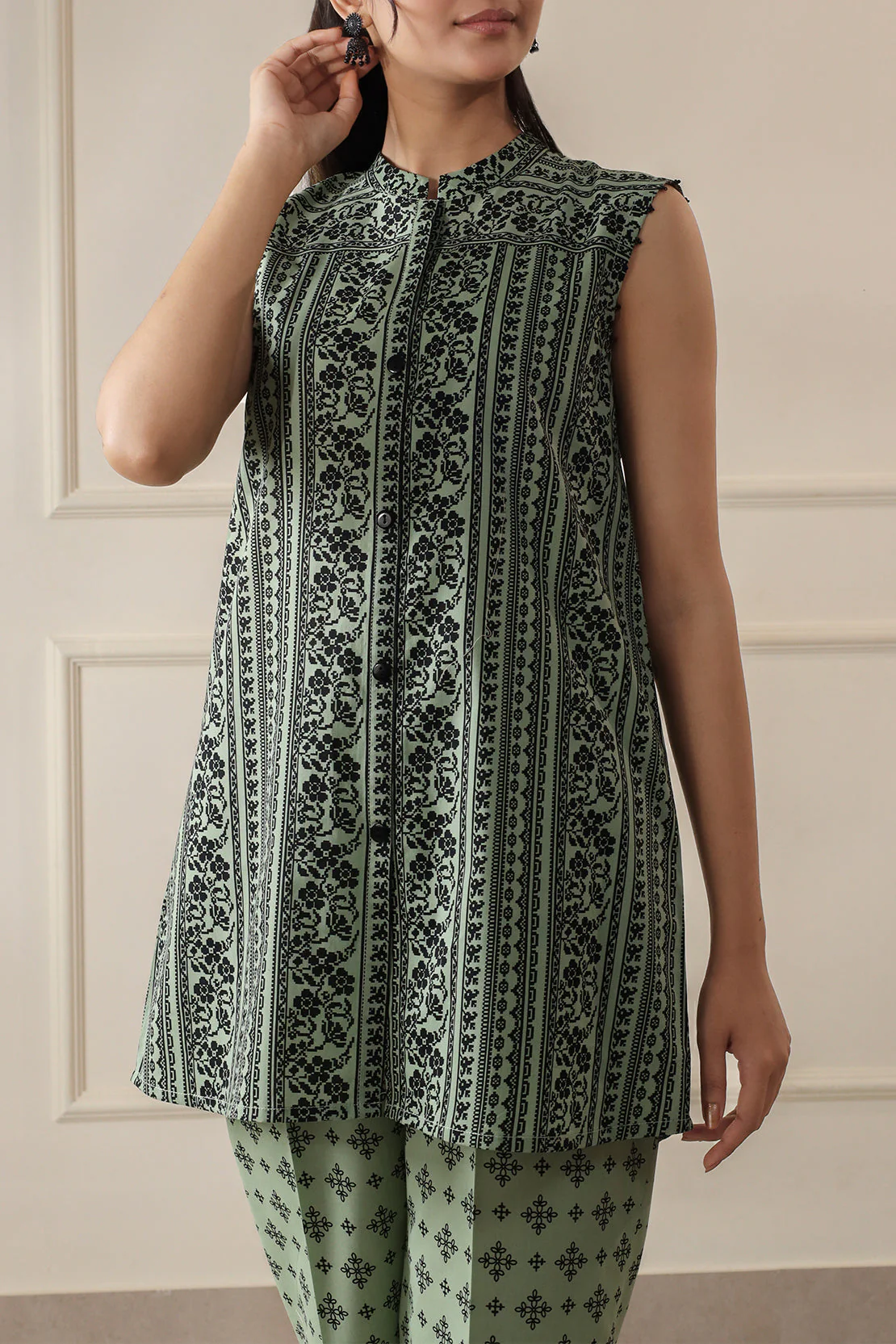 Unstitched Printed Self Stripe Lawn 2 Piece (Shirt/Trouser) - Image 2