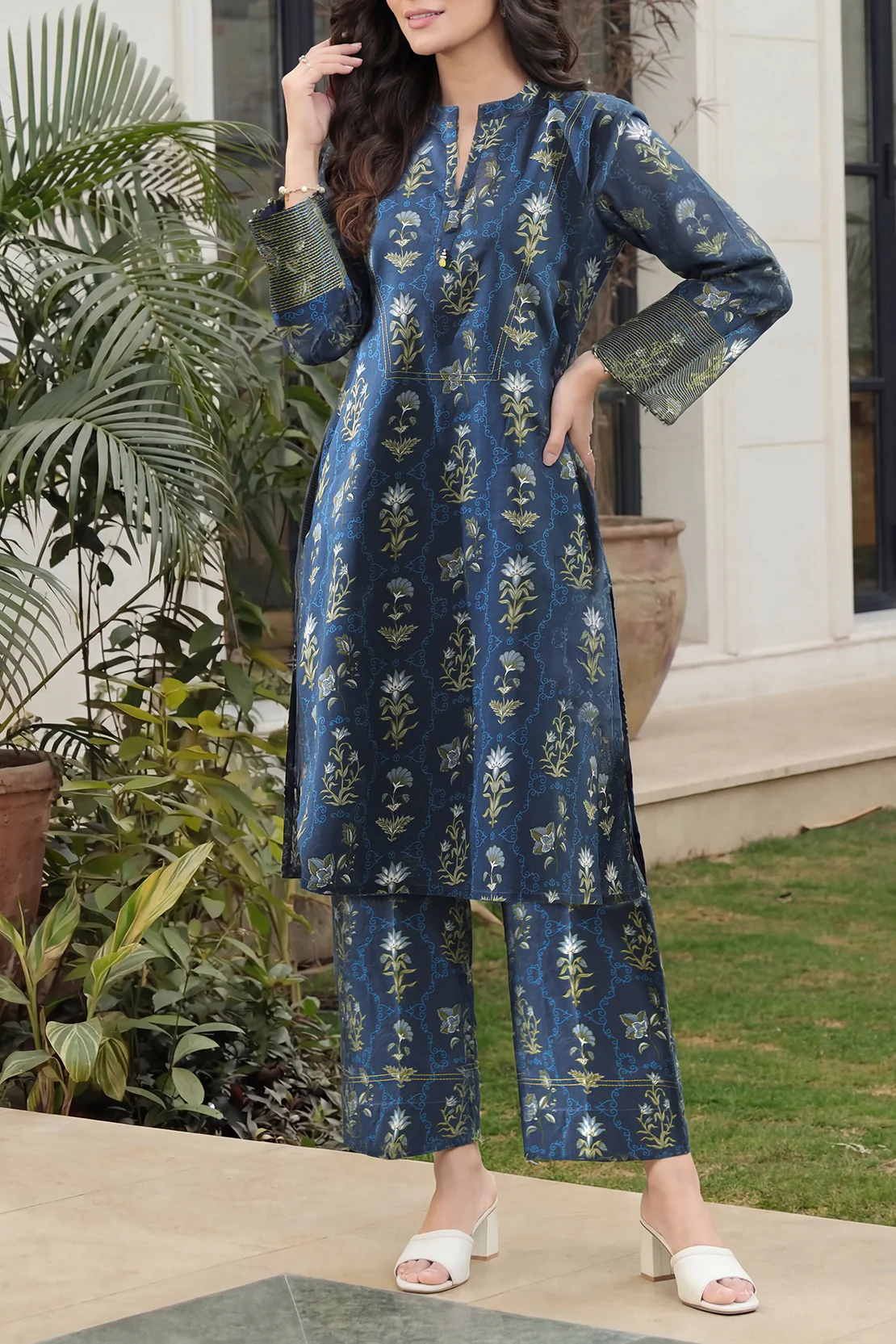 Unstitched Printed Self Stripe Lawn 2 Piece (Shirt/Trouser)