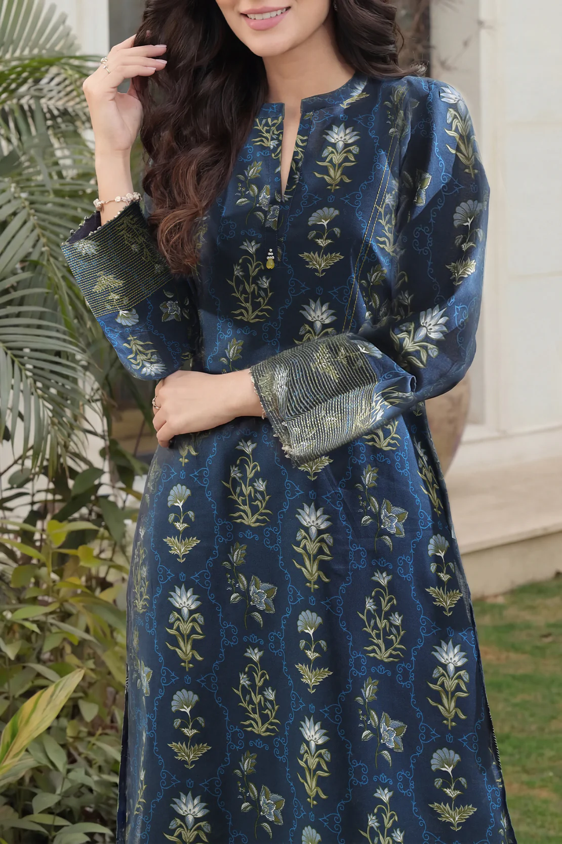 Unstitched Printed Self Stripe Lawn 2 Piece (Shirt/Trouser) - Image 2