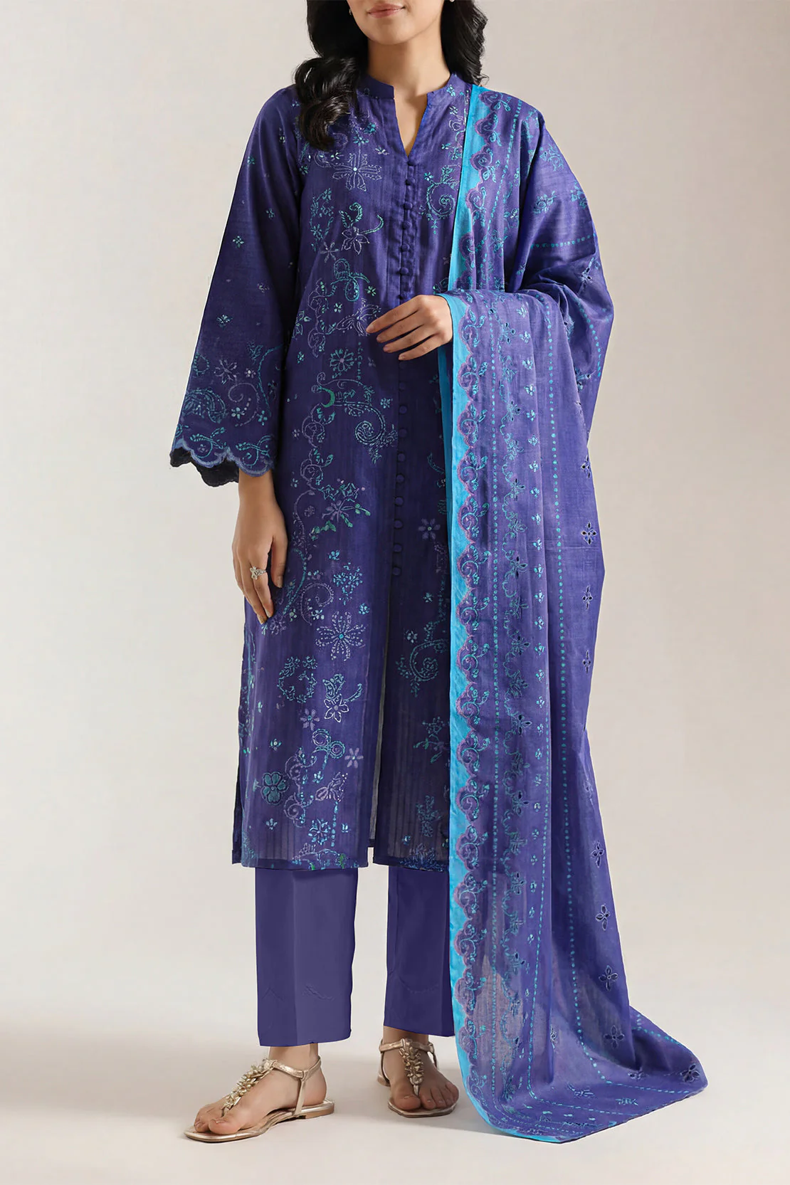 Unstitched Printed Self Stripe Lawn 3 Piece