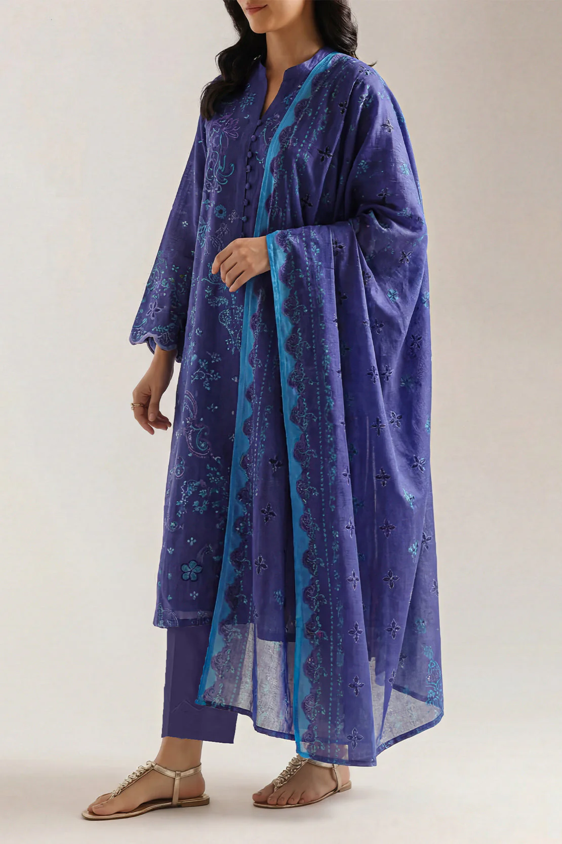 Unstitched Printed Self Stripe Lawn 3 Piece - Image 2