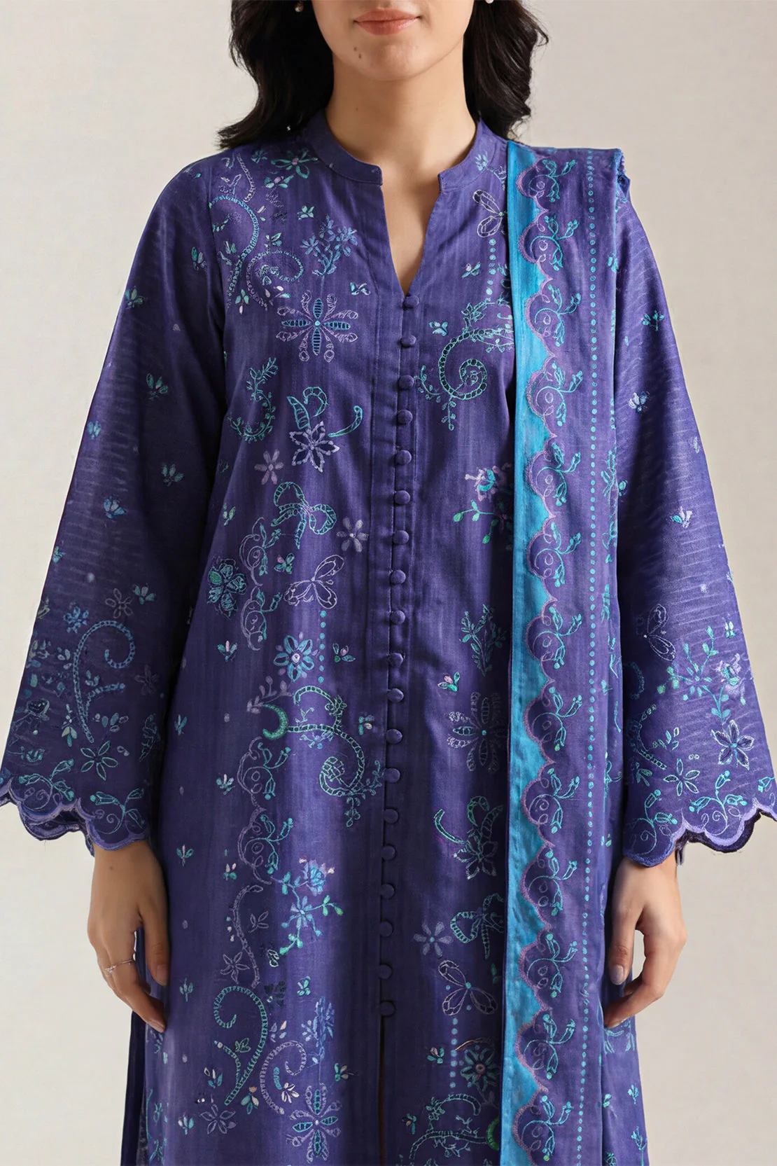 Unstitched Printed Self Stripe Lawn 3 Piece - Image 3