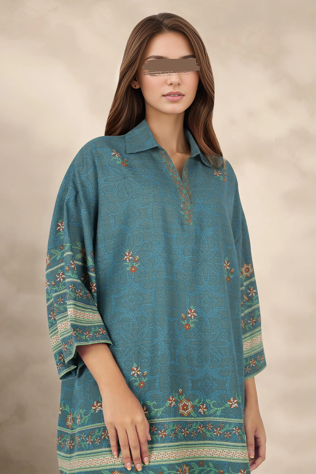 Unstitched Printed Soft Khaddar 2 Piece (Shirt/Trouser) - Image 2