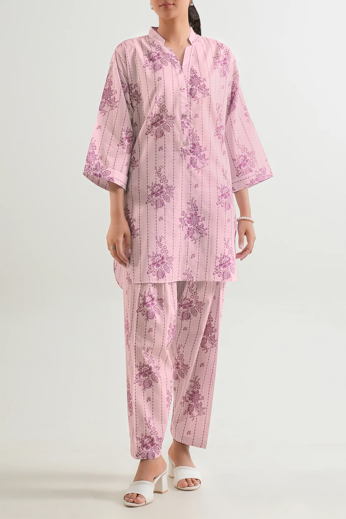 Unstitched Printed Self Strip Lawn 2 Piece (Shirt/Trouser)