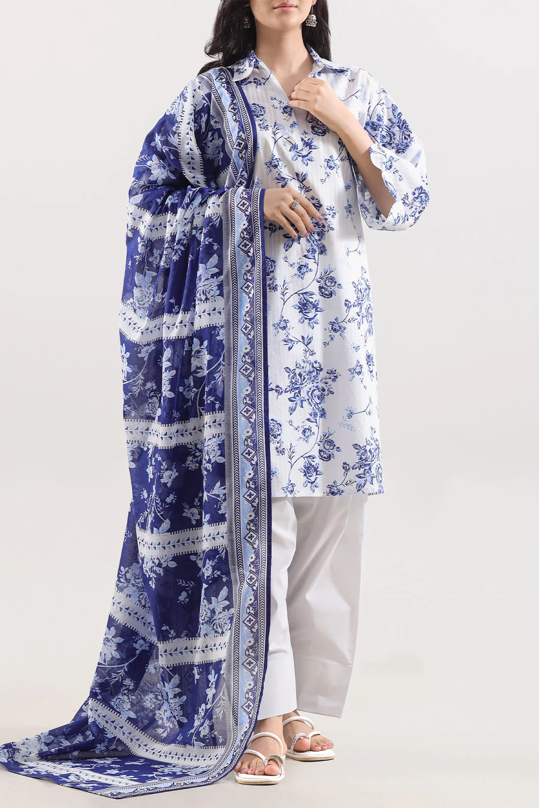 Unstitched Printed Strip Lawn 3 Piece