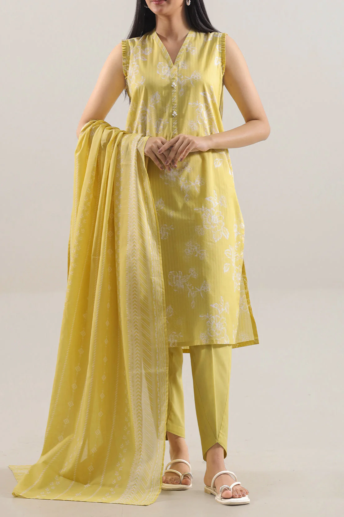 Unstitched Printed Strip Lawn 3 Piece - Image 2