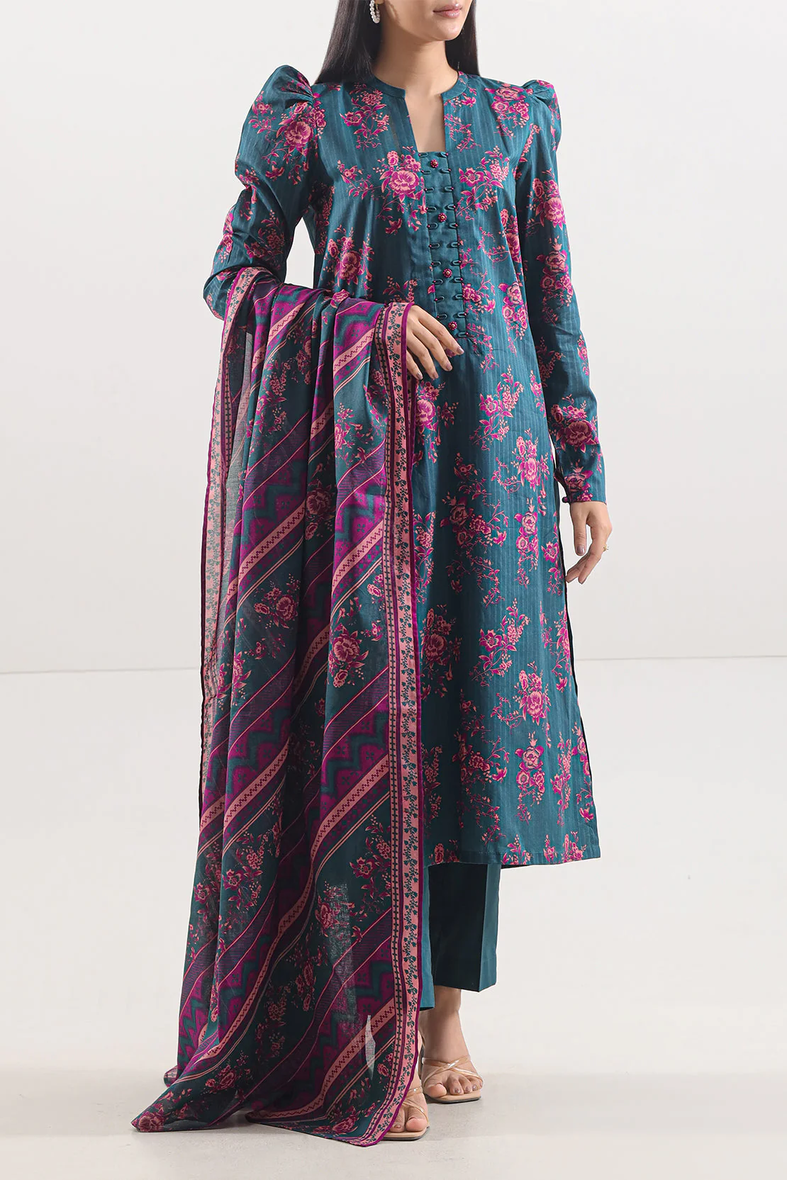 Unstitched Printed Strip Lawn 3 Piece