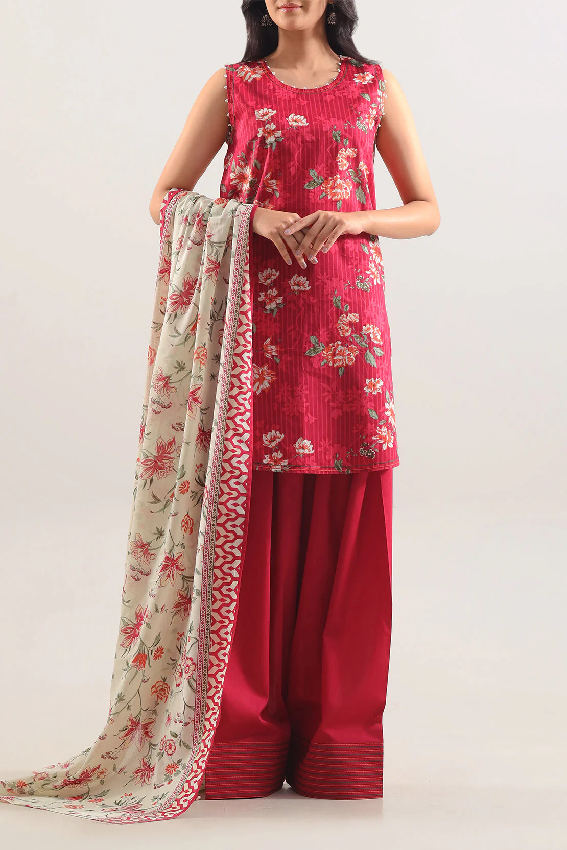 Unstitched Printed Strip Lawn 3 Piece