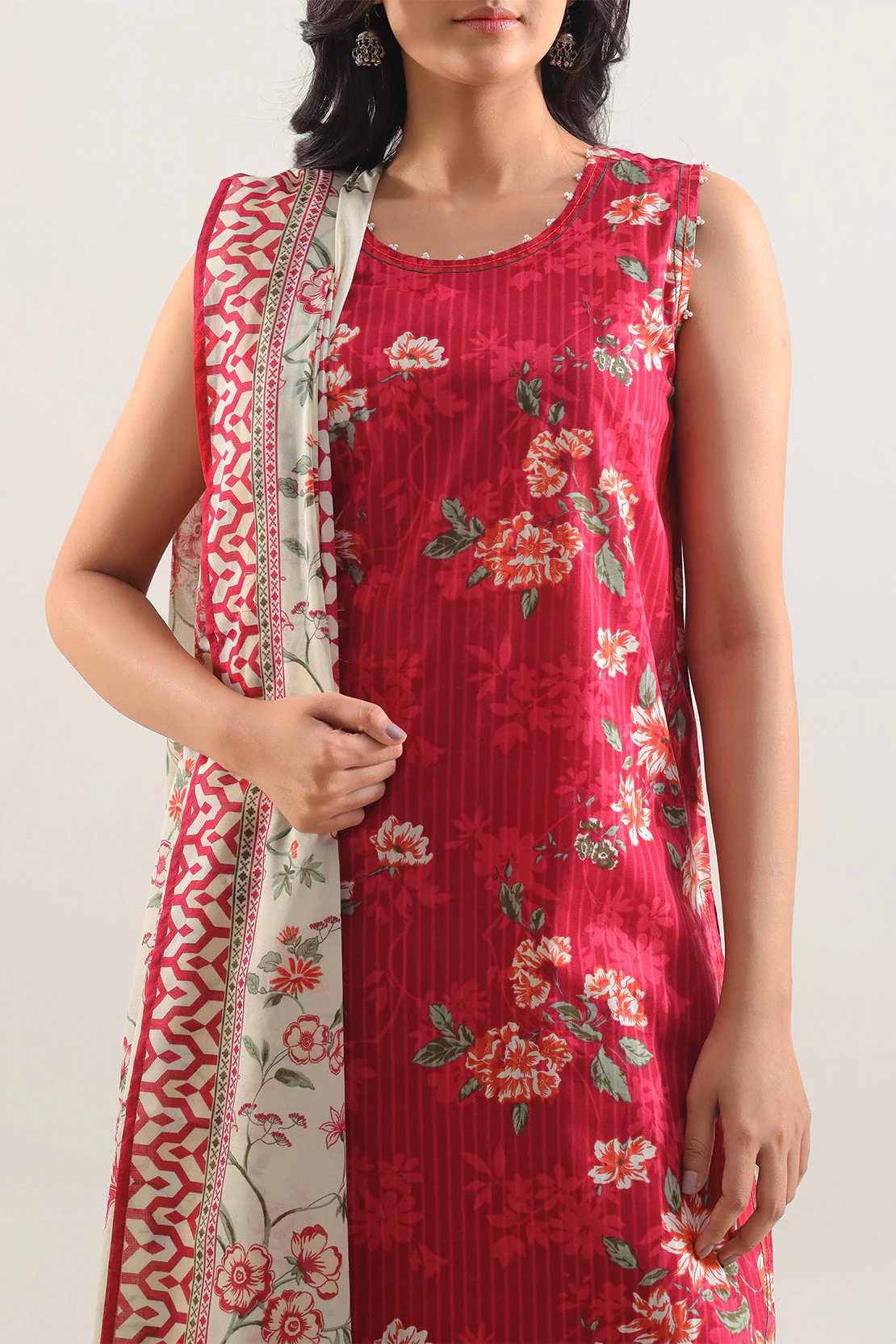 Unstitched Printed Strip Lawn 3 Piece - Image 2