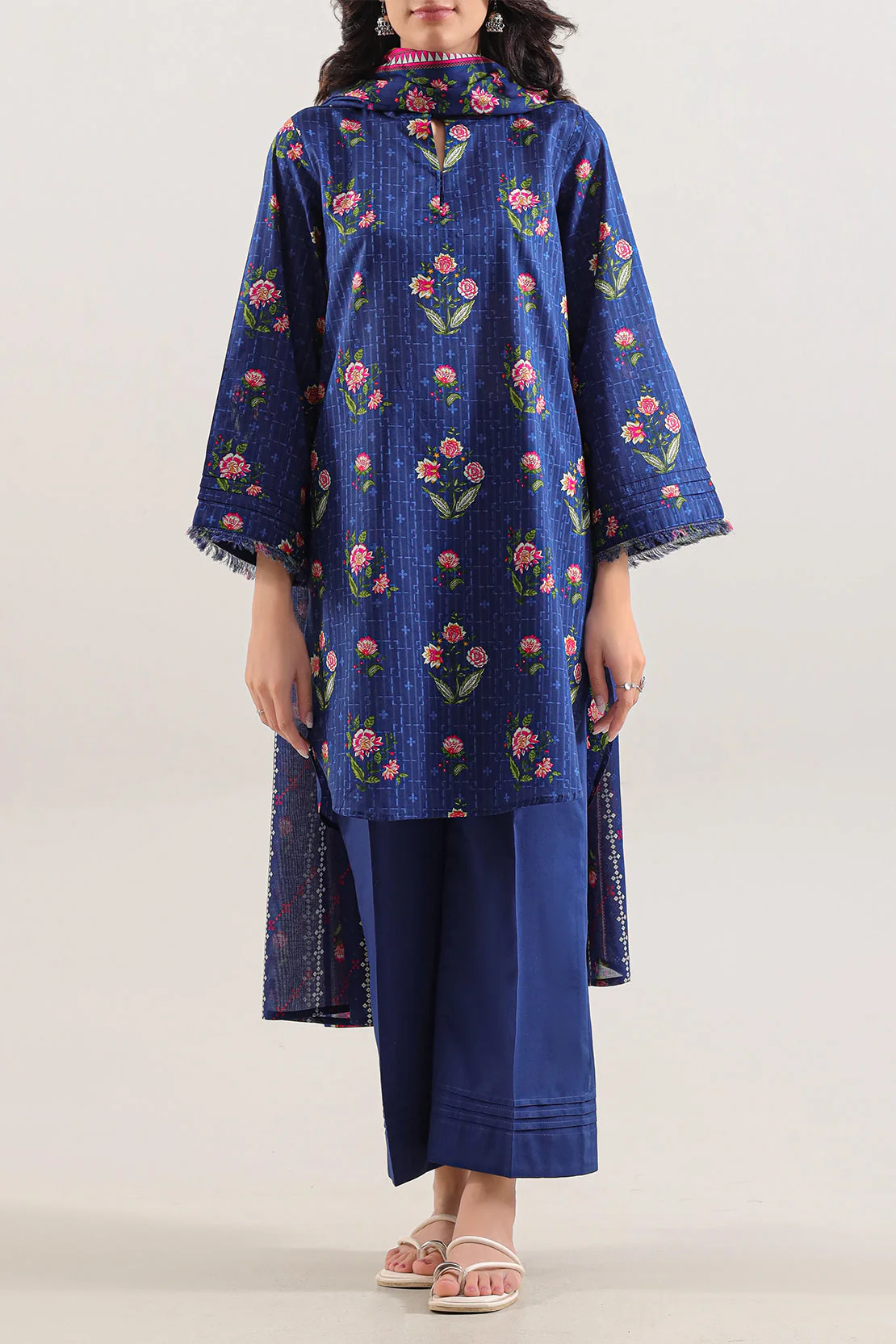 Unstitched Printed Strip Lawn 3 Piece