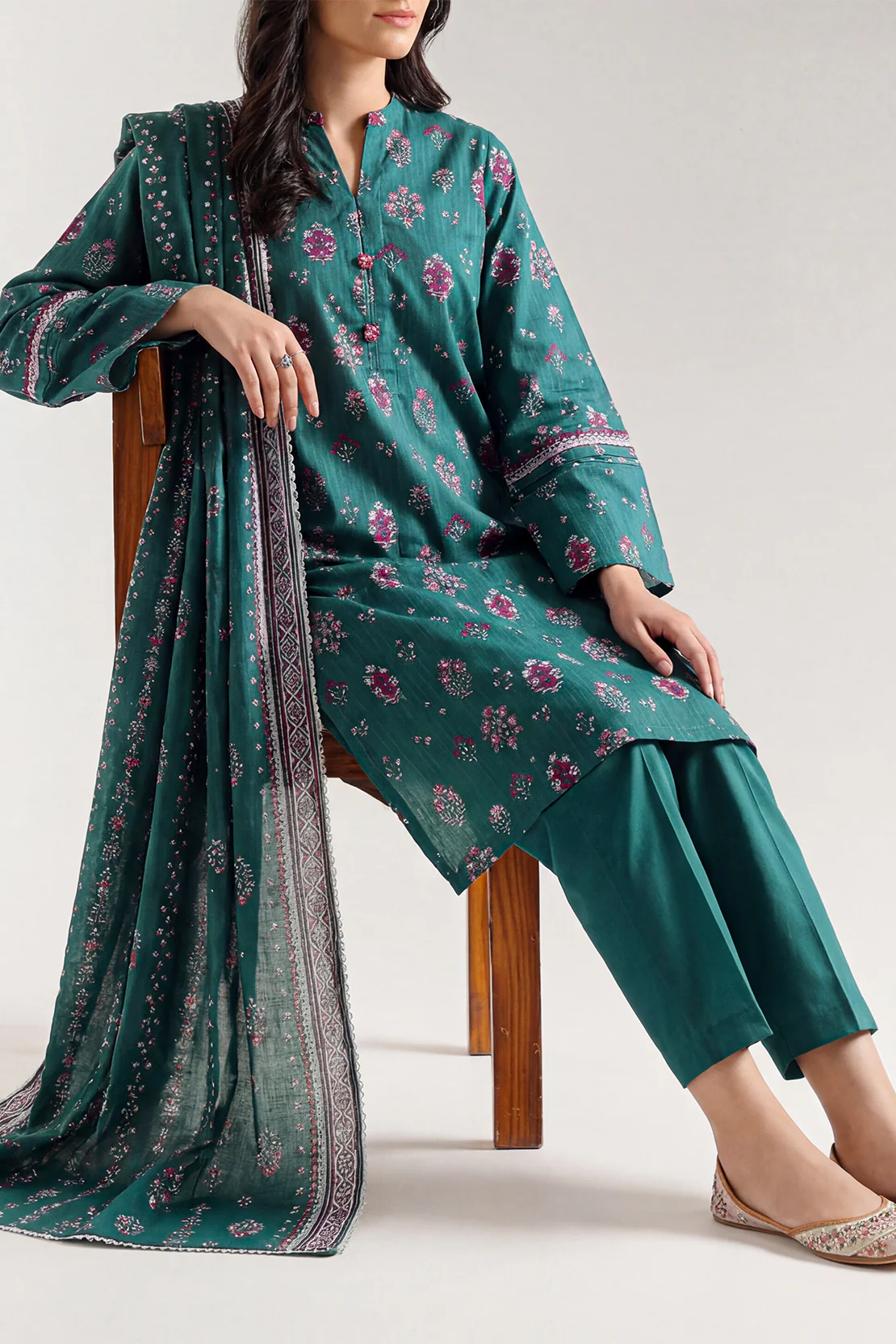 Unstitched Printed Stripe Lawn 3 Piece