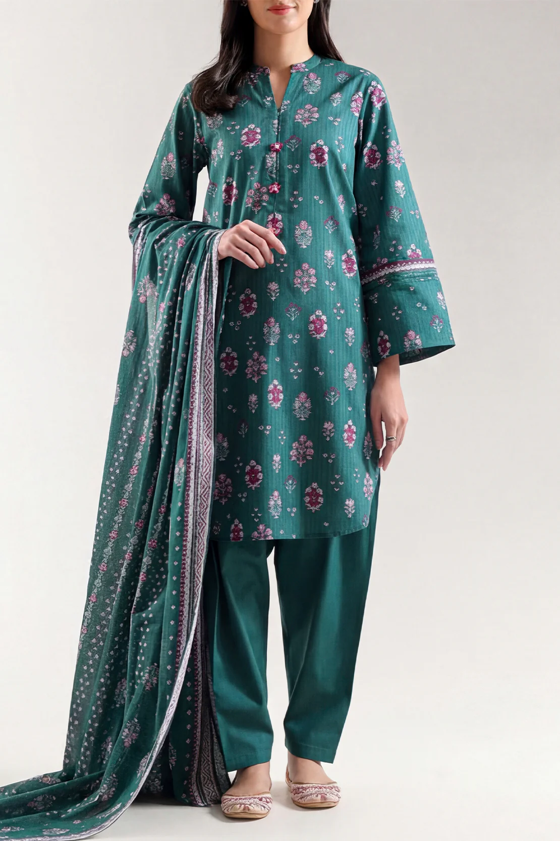 Unstitched Printed Stripe Lawn 3 Piece - Image 2