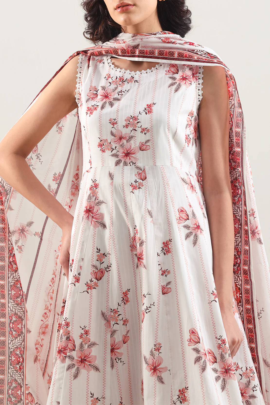 Unstitched Printed Stripe Lawn 3 Piece - Image 2