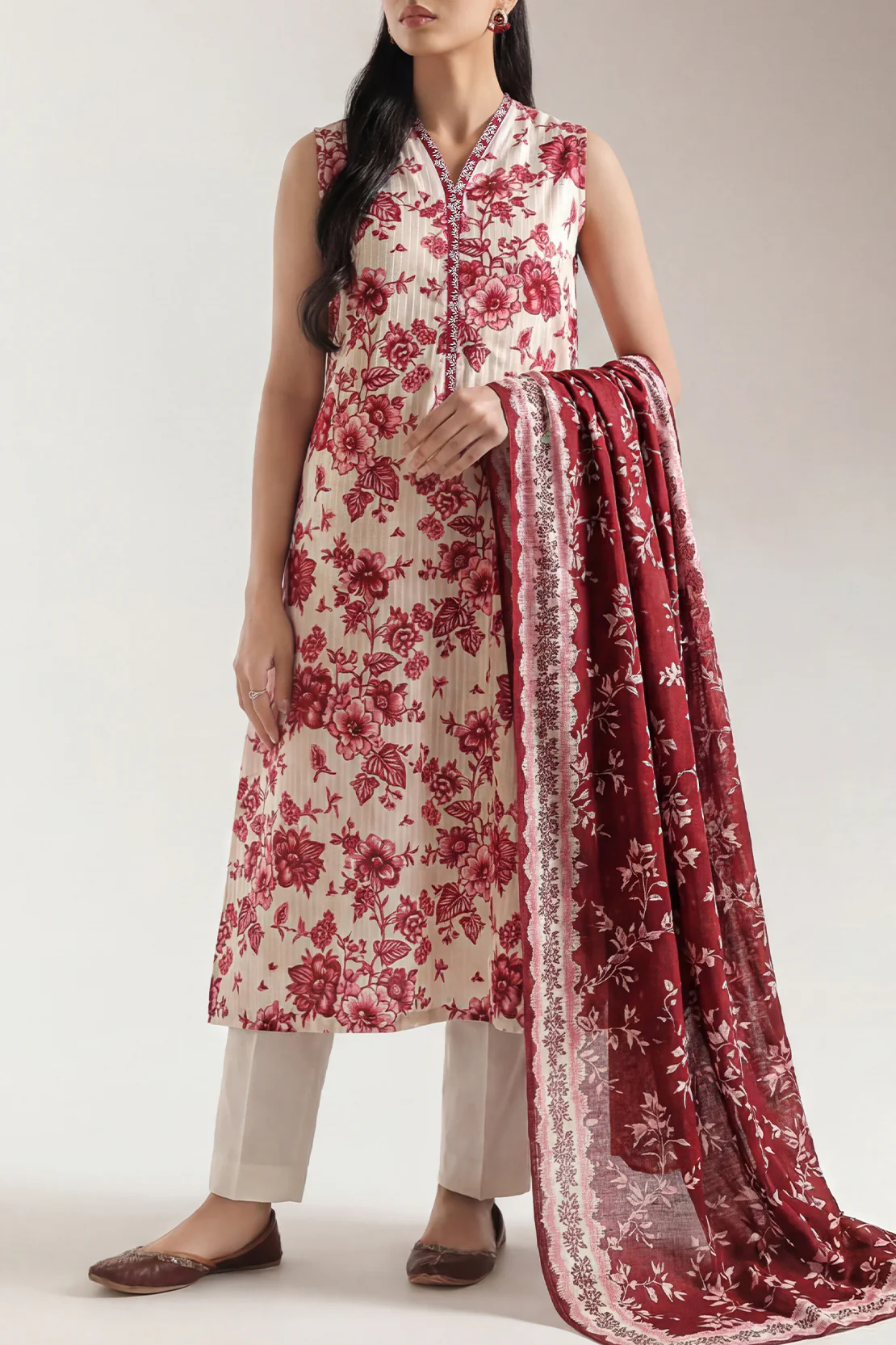 Unstitched Printed Stripe Lawn 3 Piece