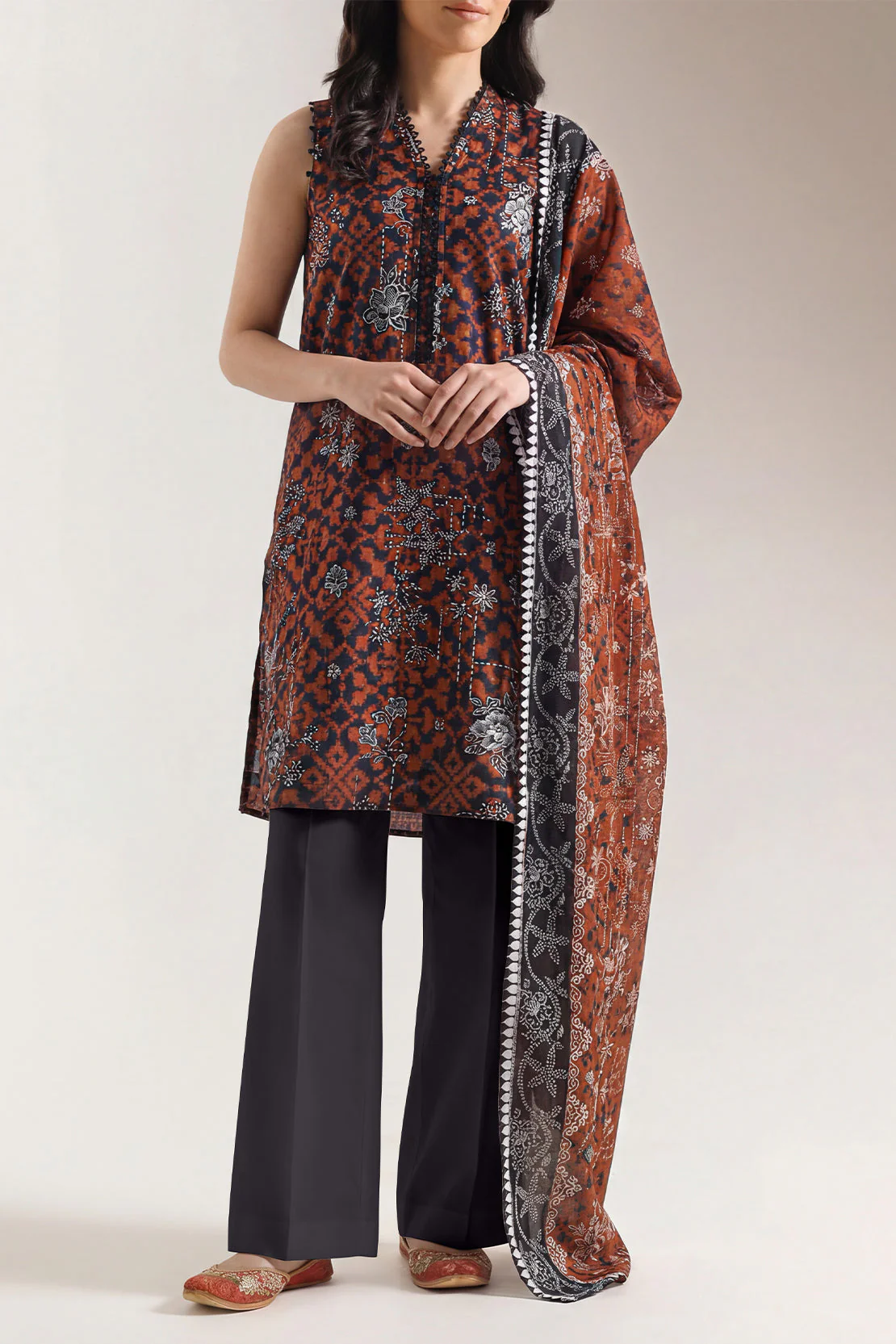 Unstitched Printed Self Stripe Lawn 3 Piece