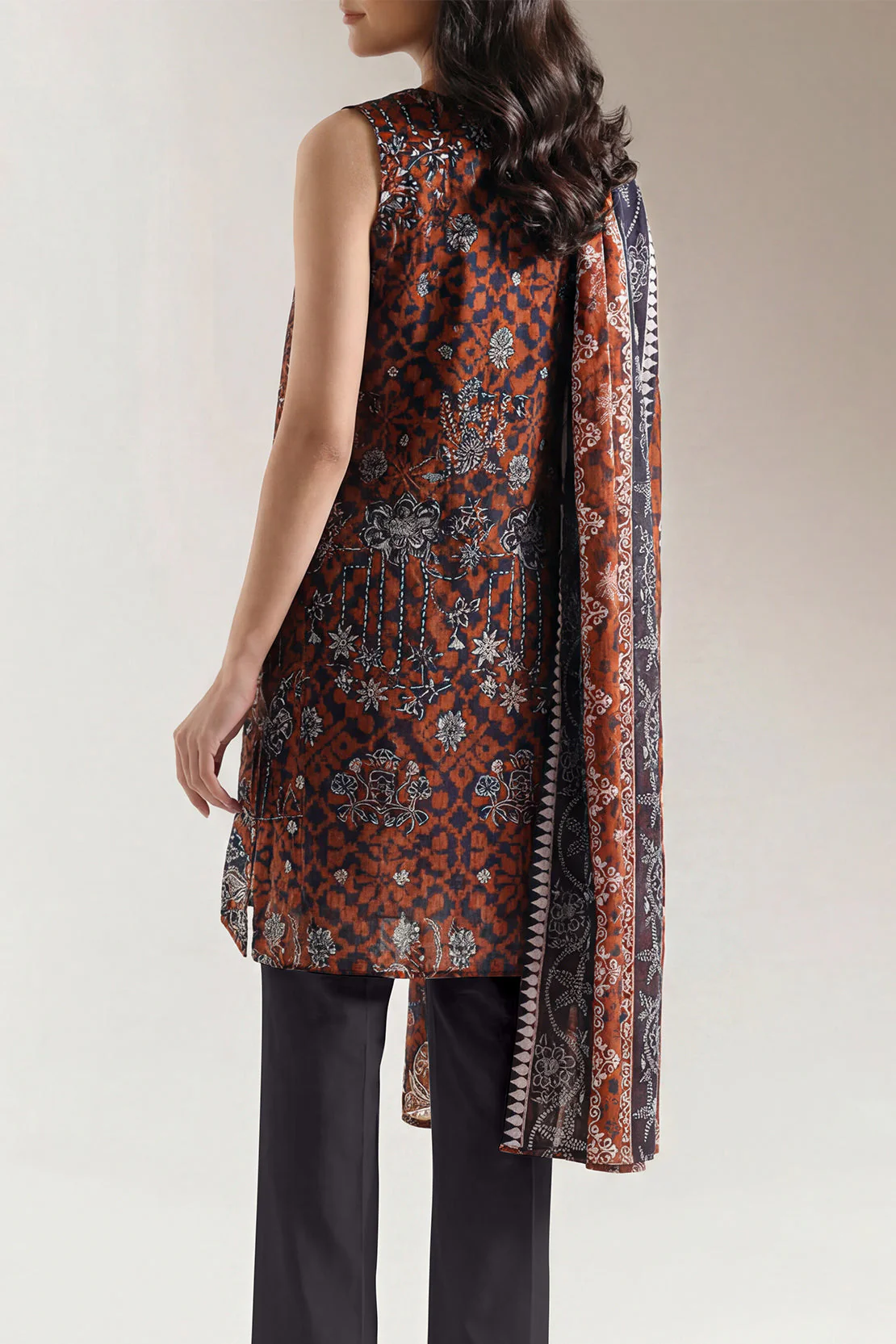 Unstitched Printed Self Stripe Lawn 3 Piece - Image 3