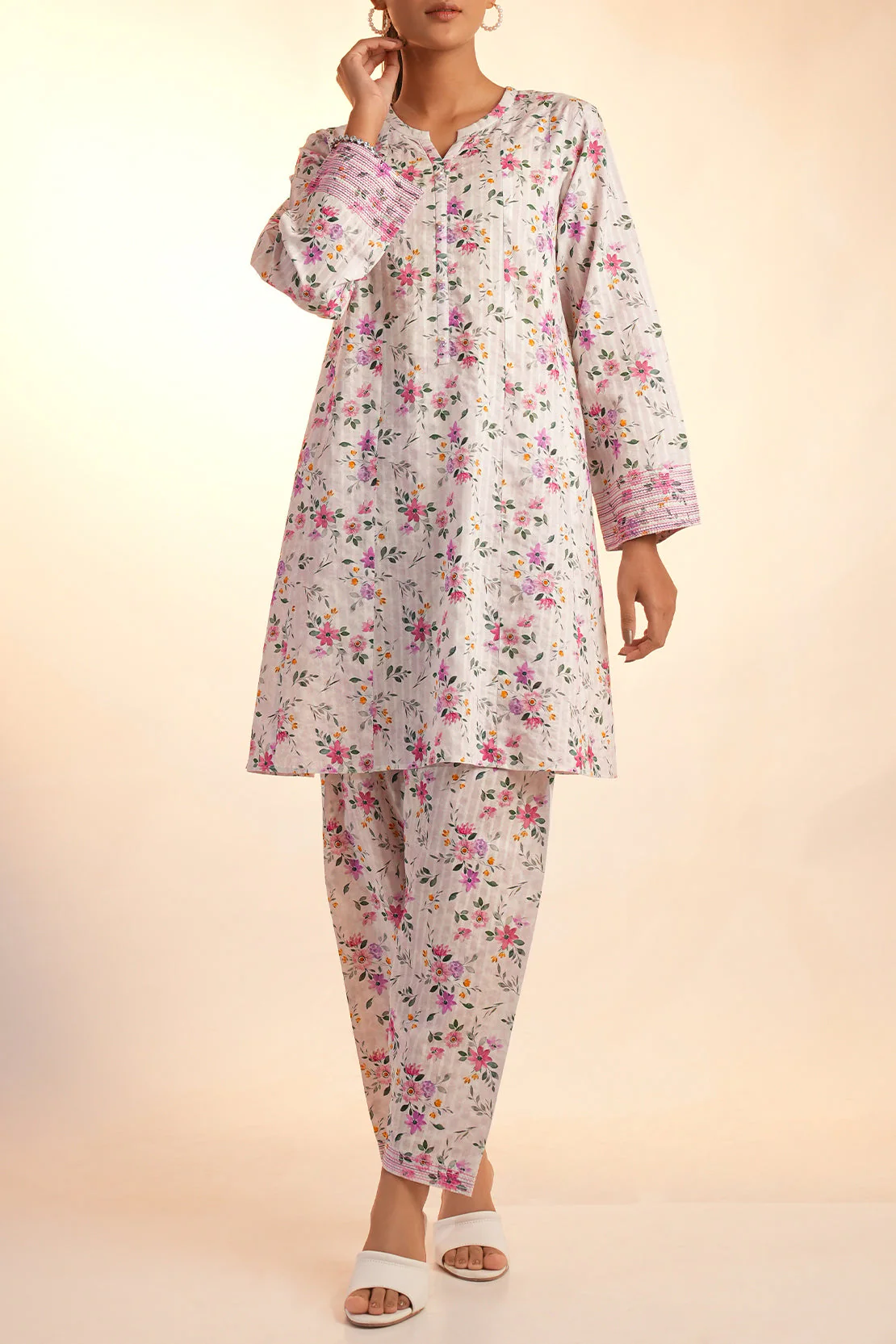 Unstitched Printed Stripe Lawn Shirt - Image 2