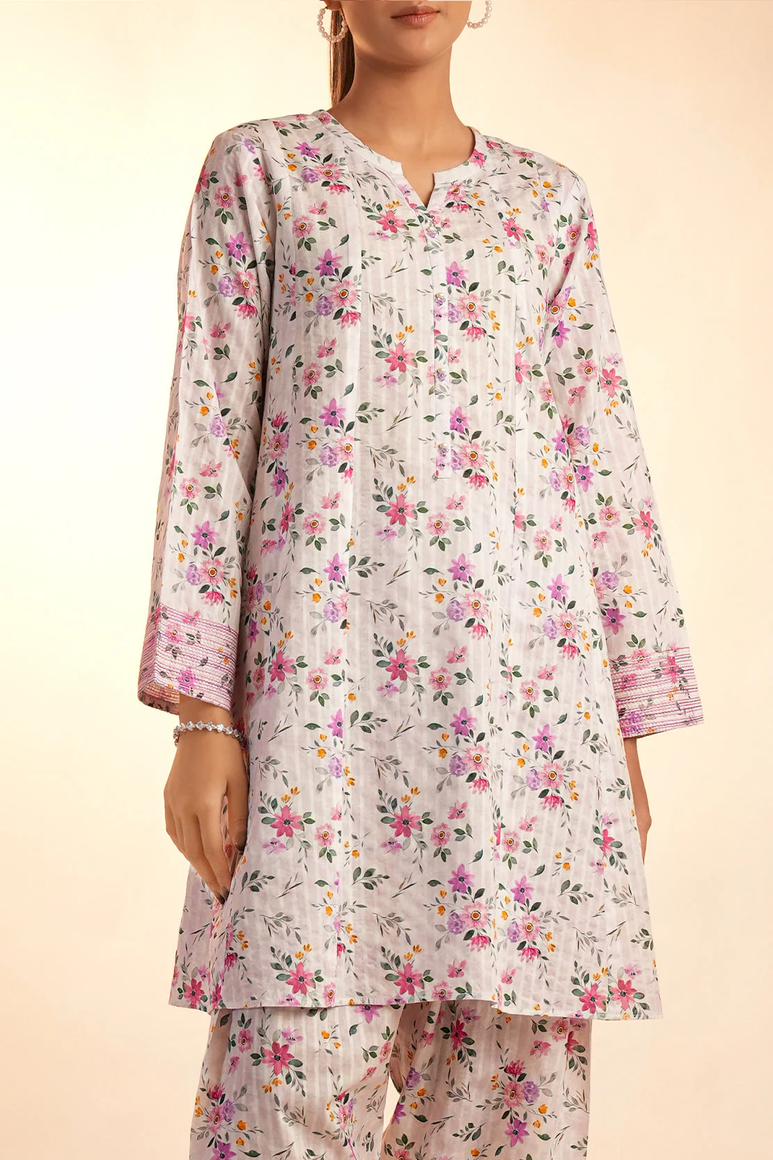 Unstitched Printed Stripe Lawn Shirt - Image 4