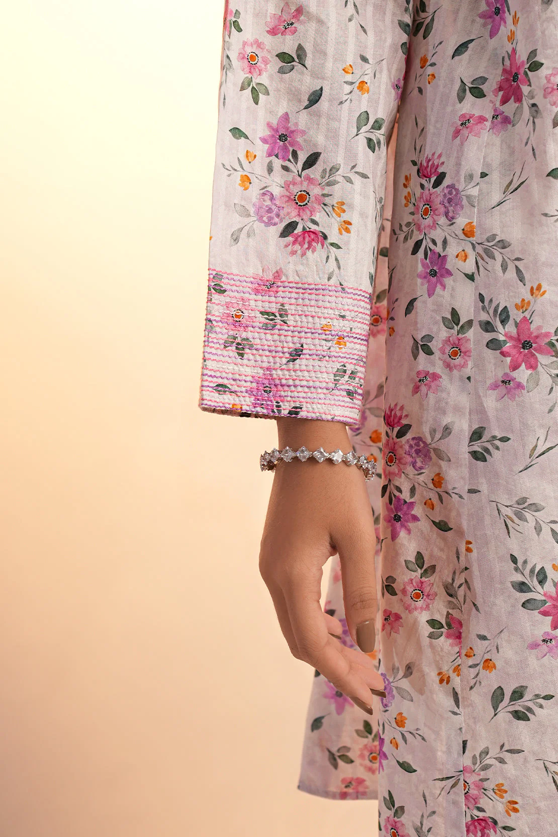 Unstitched Printed Stripe Lawn Shirt - Image 6